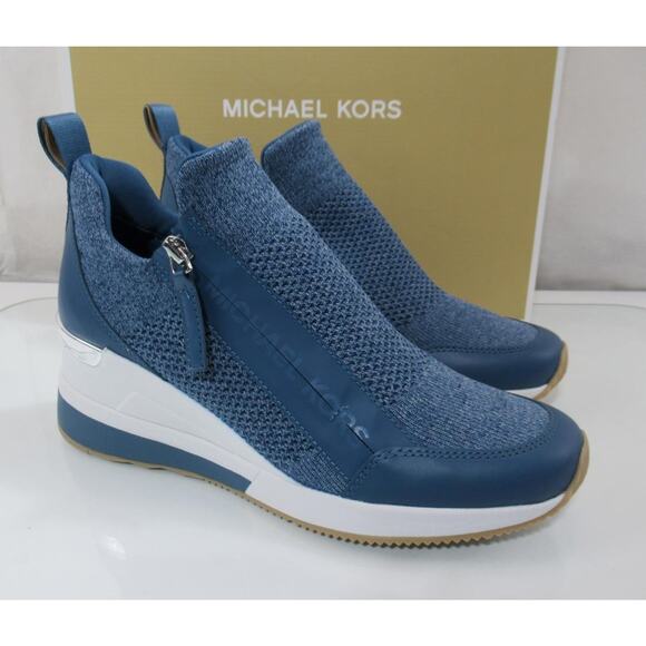 Michael Kors Willis Wedge Trainer Sneakers Zip MK Logo Union Wash Blue Size 8 - Picture 7 of 9